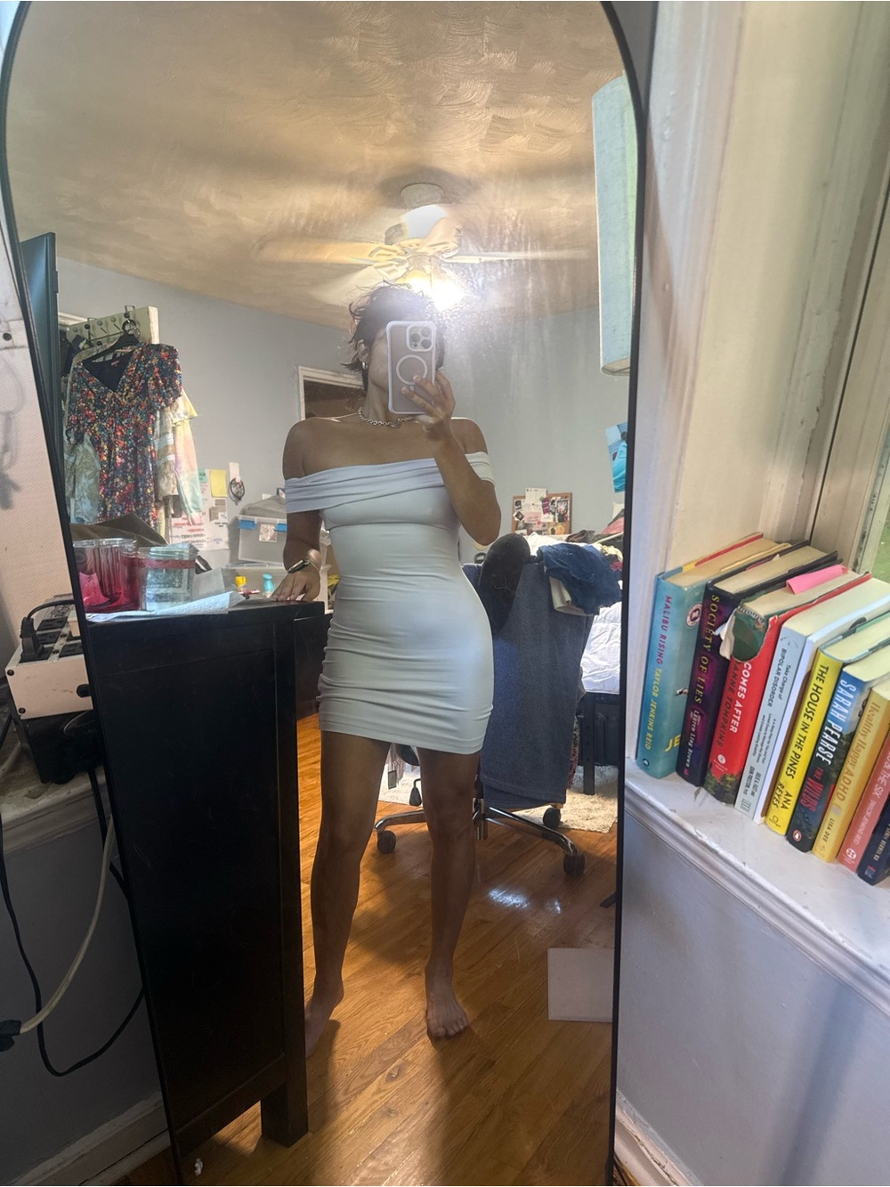 Aritzia Off-Shoulder White Asymmetrical Bodycon Dress
